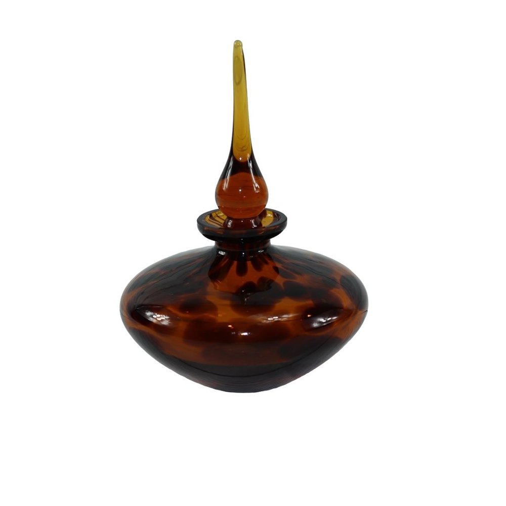 Large Glass Perfume Bottle Amber Spotted Decorative w/ Stopper